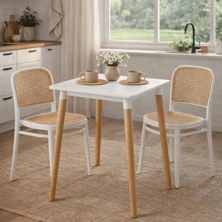 Conjunto mesa cuadrada 70x70 cm con 2 sillas Domus