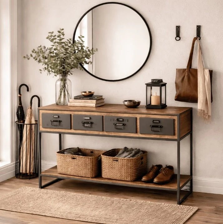Consola Industrial de Acero y Madera de Mango 4 Cajones Lara