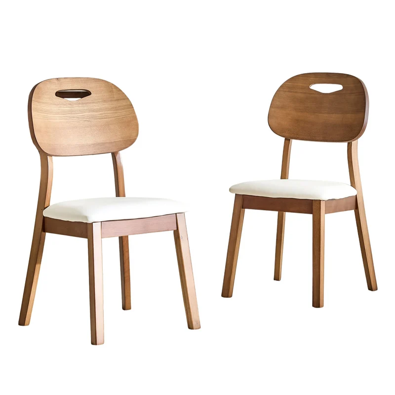 Lot de 2 chaises de salle à manger similicuir blanc et en bois, dossier ovale, style vintage PLANTAIR