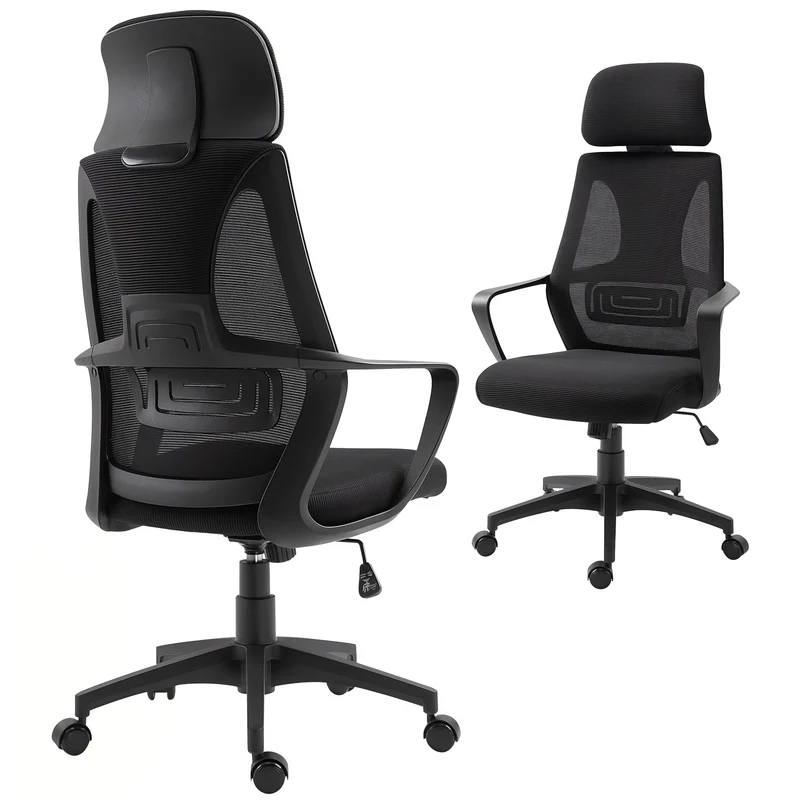 Chaise de bureau 64 x 55 x 116-126 cm appui-tête réglable soutien lombaire scandinave contemporain en polyester noir 21_0006166
