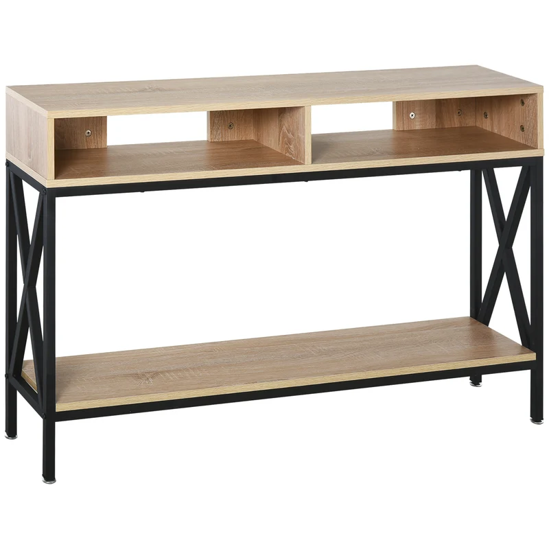 Table console entrée étroite 120 x 23,5 x 75 cm gain de place étagère inférieure industriel contemporain en MDF chêne 21_0002611