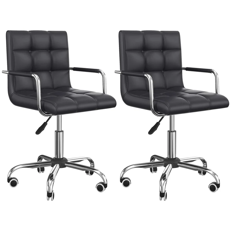 Lot de 2 chaises de bureau pivotantes 52.5 x 54 x 99 cm réglable assise capitonnée contemporain en synthétique noir 21_0006354