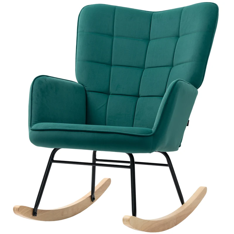 Fauteuil à bascule chambre 71 x 98 x 101 cm confort rembourré grand dossier style scandinave en polyester vert foncé 21_0003104