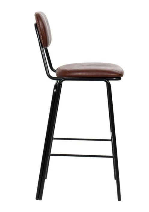 Taburete de bar vintage acero negro y semipiel Jerald H75 marrón