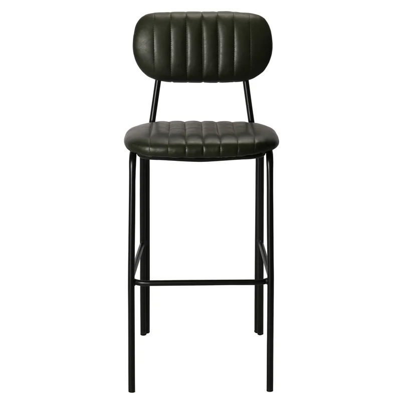 Taburete de bar vintage acero negro y semipiel Jerald H75 verde