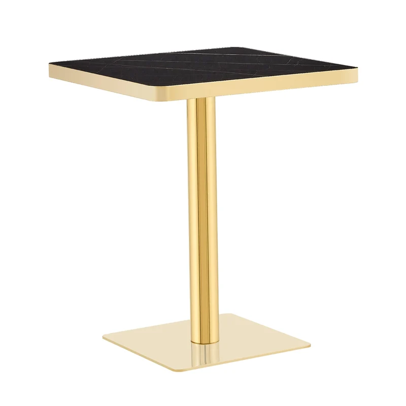 Table de salle à manger carrée effet marbre noir pieds dorés style chic PINEBOOKCASE