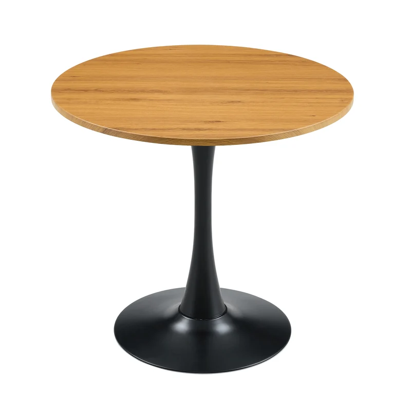 Table de salle à manger ronde effet bois et pieds noirs forme tulipe Ø80 cm PINETRAY