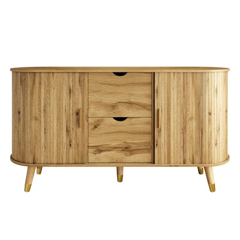 Buffet effet bois, rangement moderne à portes texturées 140x40x79.5cm PILLOWGLASS