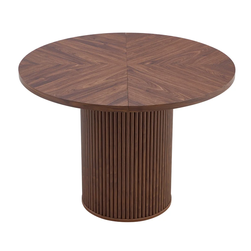 Table de salle à manger ronde effet noyer 4 à 6 personnes 100x100cm PINEELITE
