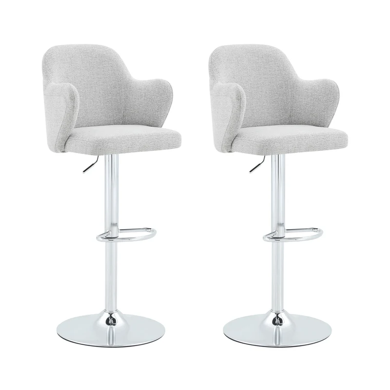 Lot de 2 tabourets de bar tissu gris clair réglables, pivotants à 360° et repose-pieds PLANTGLASS