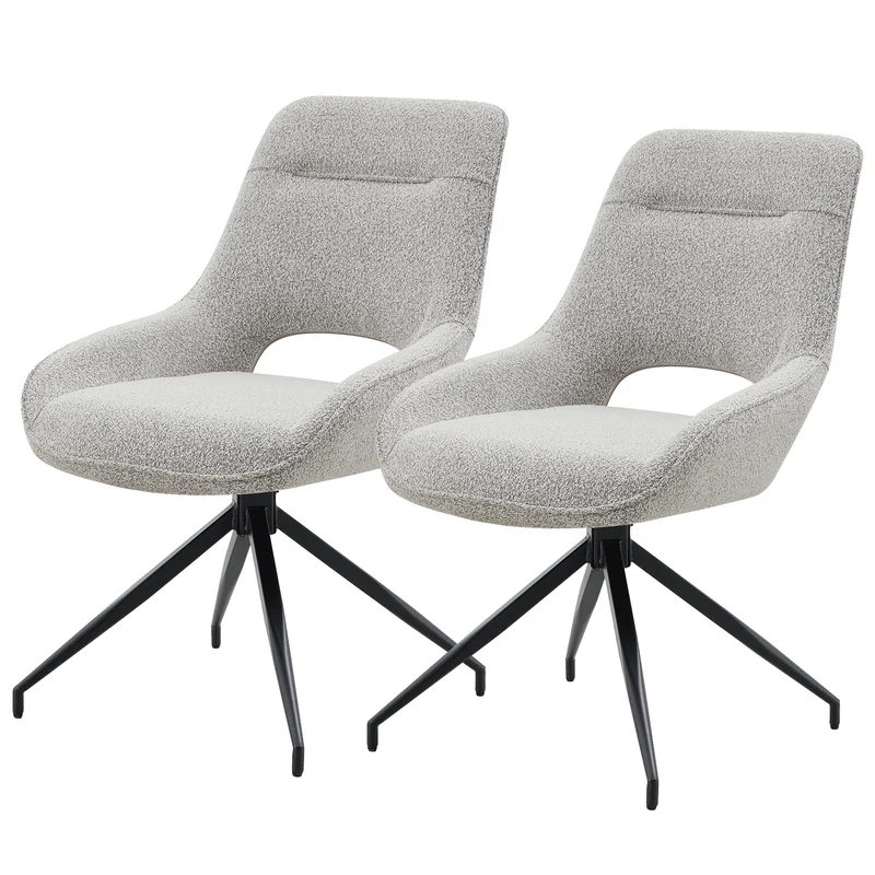 Lot de 2 chaises de salle à manger pivotantes en tissu gris et pieds noirs PLANTPRIME
