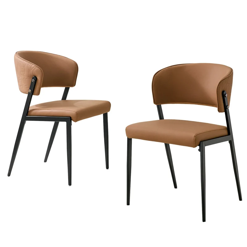 Lot de 2 chaises de salle à manger marron en similicuir incurvé et dossier texturé pieds noirs PINELINE