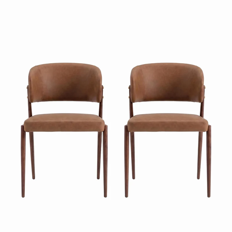 Lot de 2 chaises de salle à manger marron en similicuir incurvé et dossier texturé pieds effet bois PINELAMP