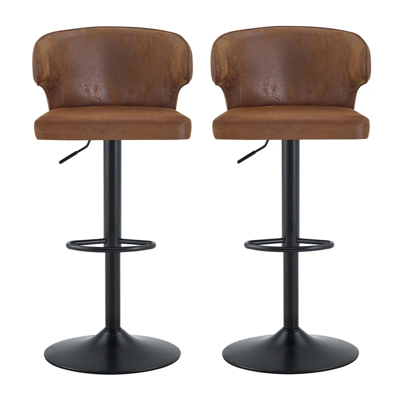 Lot de 2 tabourets de bar marron en similicuir incurvé et repose-pieds PINEPRIME