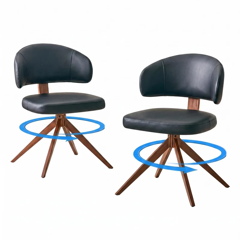 Lot de 2 chaises pivotantes 360° noires en PU avec pieds en métal, confortable PINETABLE