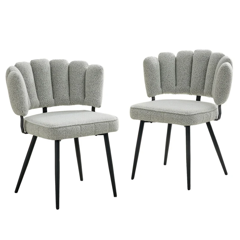 Lot de 2 chaises de salle à manger en velours gris clair, dossier floral PLANTPLASTIC