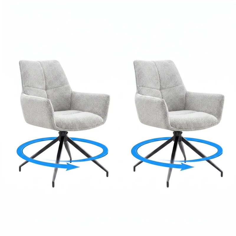 Lot de 2 chaises de salle à manger pivotantes 360° en tissu gris clair et accoudoirs PLANTPLUS