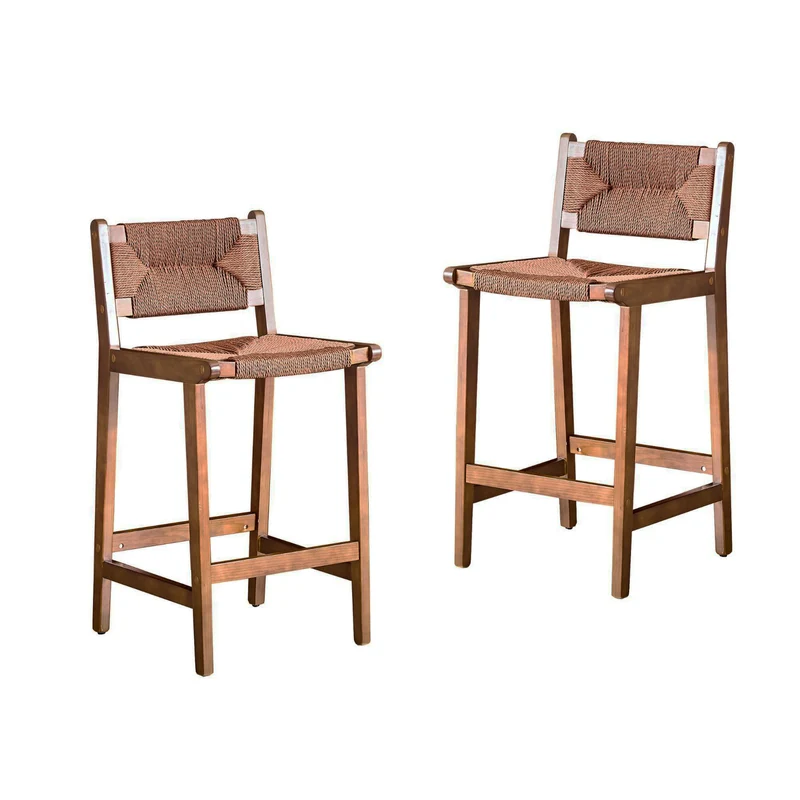 Lot de 2 tabourets de bar en bois massif rustiques avec cannage en corde PLANTBLACK