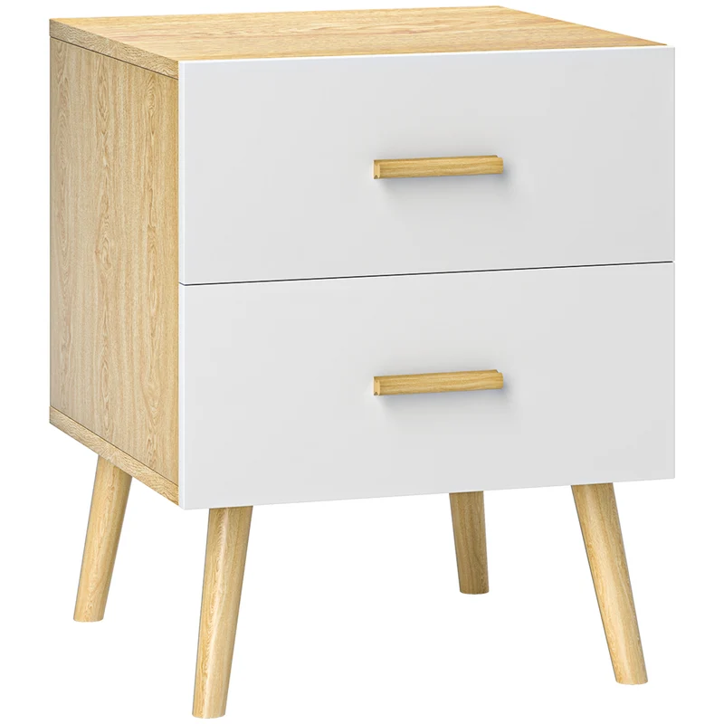 Table de chevet compacte 40 x 40 x 50 cm rangement 2 tiroirs grand plateau pratique style moderne épuré en MDF chêne 21_0001625