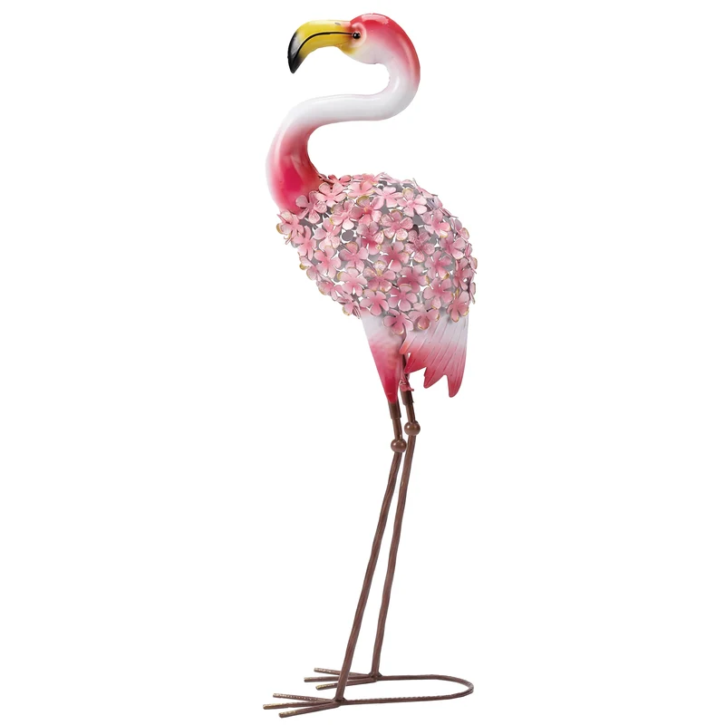 Statue de jardin flamant rose 28 x 19 x 83 cm résistante aux intempéries piquets de fixation décoratif en métal rouge 21_0005694