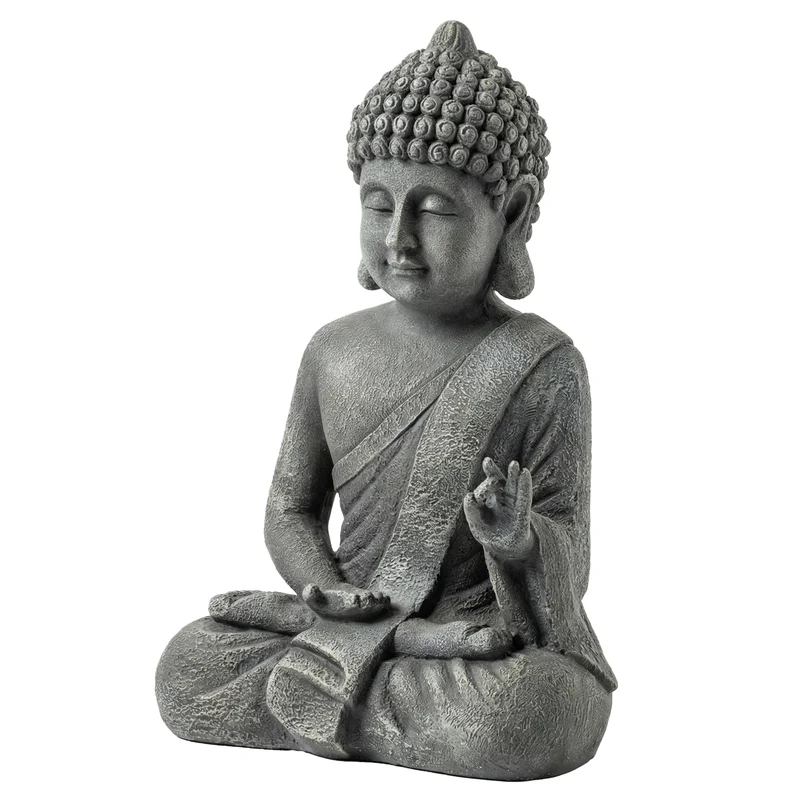 Statue de jardin bouddha assis 32 x 23 x 51 cm apaisante résistante aux intempéries zen en oxyde de magnésium gris foncé 21_0005697