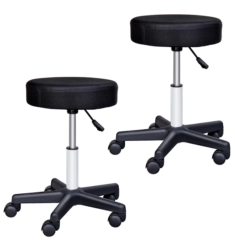 Lot de 2 tabourets de massage pour salon 48 x 48 x 54 cm hauteur réglable mobile moderne épuré en tissu en maille noir 21_0000783