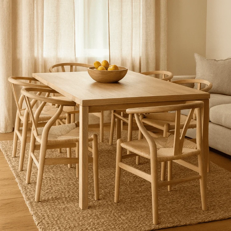 Silla de madera de haya con asiento de cuerda Wisly