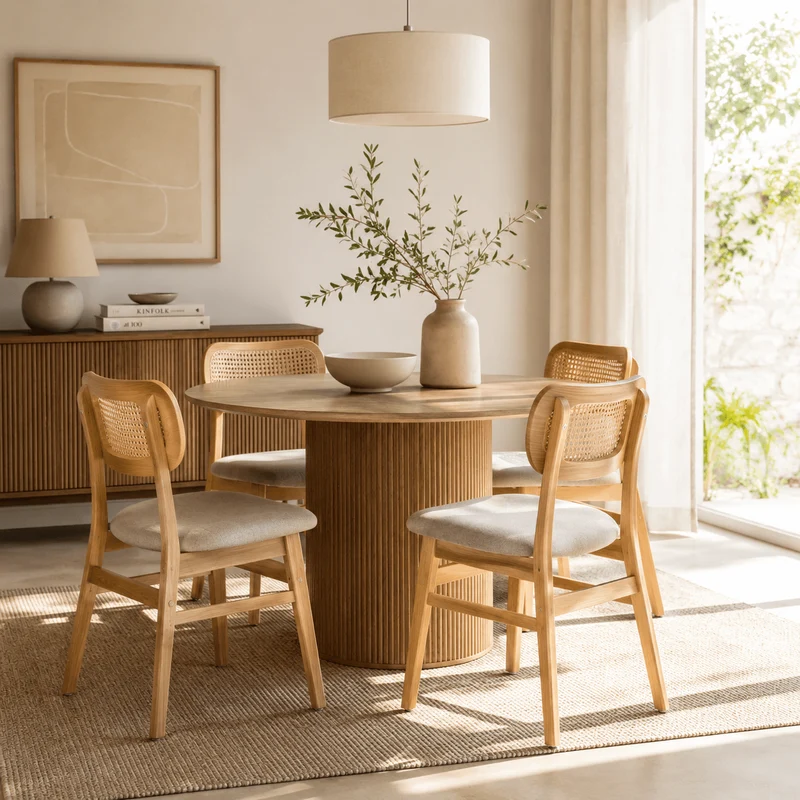 Silla de comedor nórdica madera y ratán Nantes