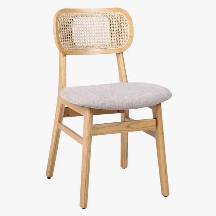 Pack 2 Silla de comedor nórdica madera y ratán Nantes