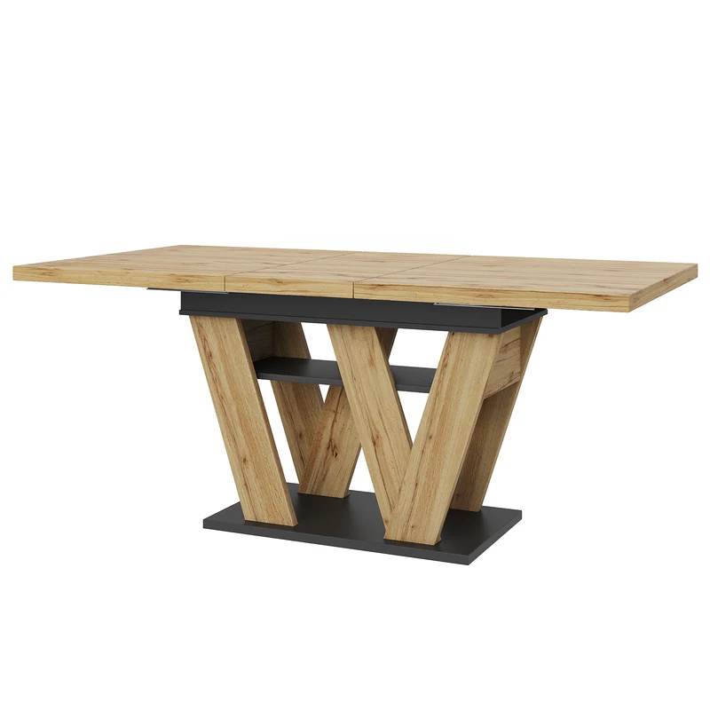 Table de salle à manger extensible effet bois naturel, pieds en W et rangement 119-158,5×80cm MODERNSTYLE