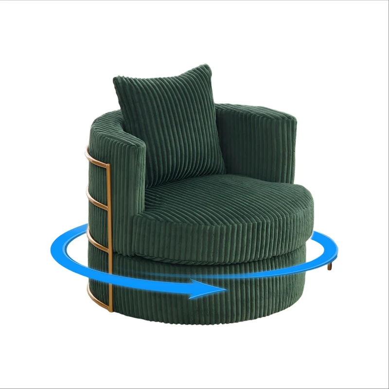Fauteuil pivotant 360° en velours côtelé vert émeraude, avec rangement MODERNELITE
