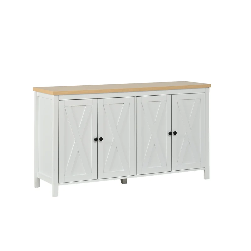 Buffet blanc et effet bois à 4 portes, style scandinave 140×40×78cm MODERNMIRRORHOME