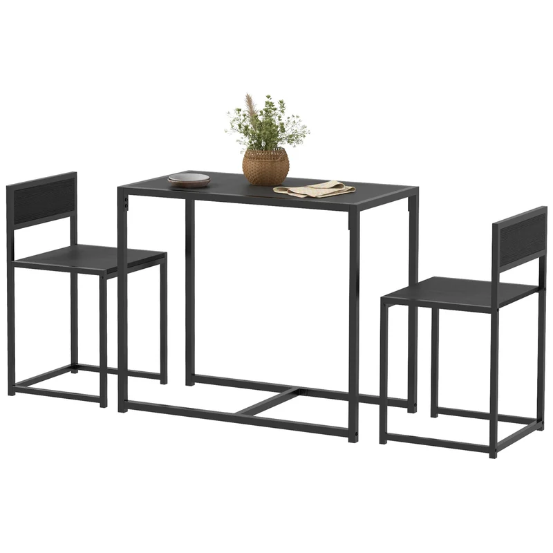 Ensemble table de bar avec 2 tabourets encastrables 90 x 47 x 76 cm gain de place assise dossier bas moderne en MDF noir 21_0002175