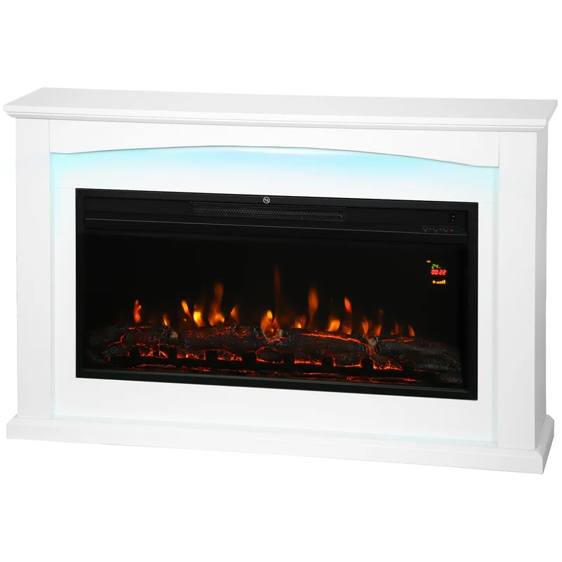 Cheminée électrique salon 121 x 25 x 77 cm effet flamme réaliste chauffage réglable 1000 2000W moderne en MDF blanc 21_0001142
