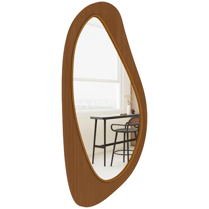 Miroir mural asymétrique 91.5 x 45 x 3 cm lumineux cadre fin avec fixation murale scandinave moderne en bois naturel 21_0003713