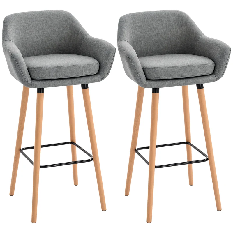 Lot de 2 tabourets de bar 55 x 48 x 100 cm assise rembourrée repose-pieds style scandinave moderne en lin gris foncé 21_0002179