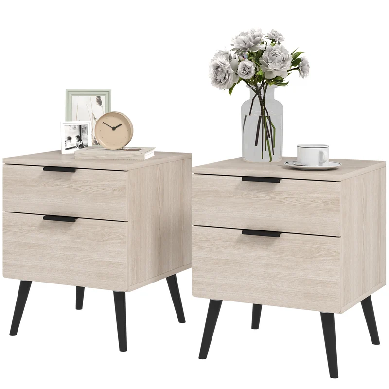 Lot de 2 tables de chevet à tiroirs 40 x 40 x 50 cm rangement optimisé stabilité scandinave contemporain en bois chêne 21_0001616