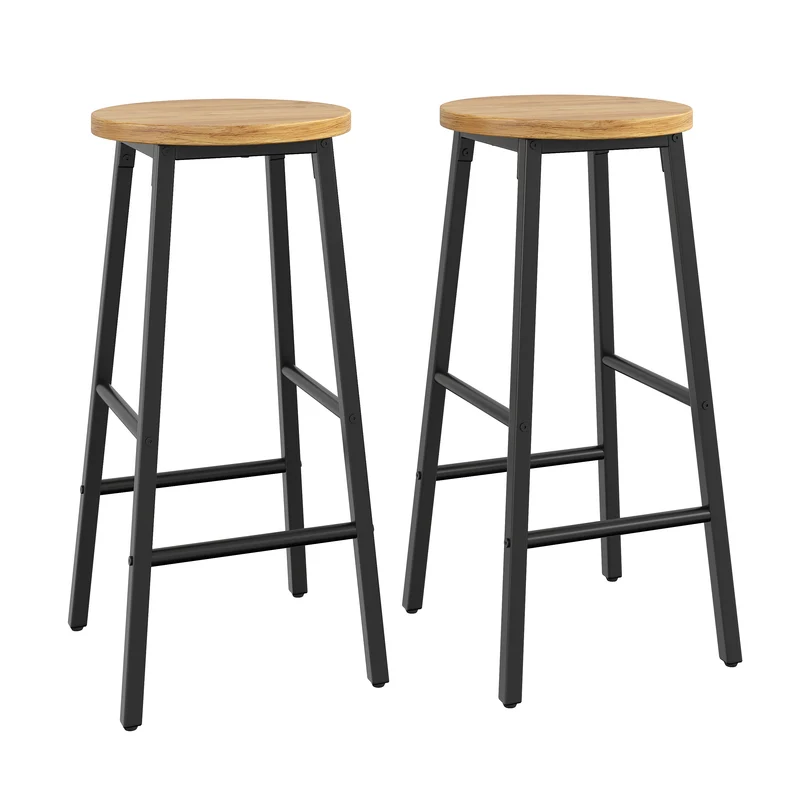 Lot de 2 tabourets de bar industriel effet bois 63cm, pieds métal noir MODERNLINENELITE