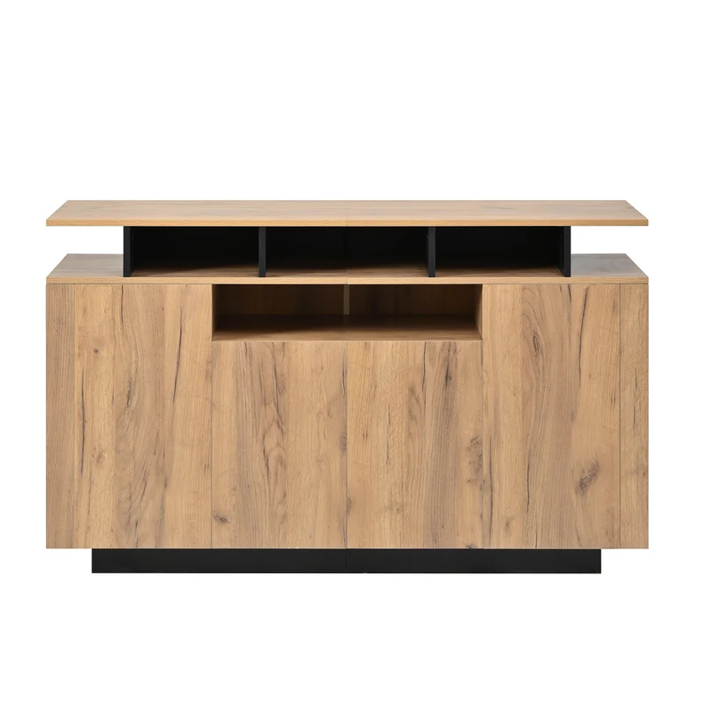 Buffet effet bois naturel 4 niches ouverts 4 portes 140x40x85cm TERRALCA