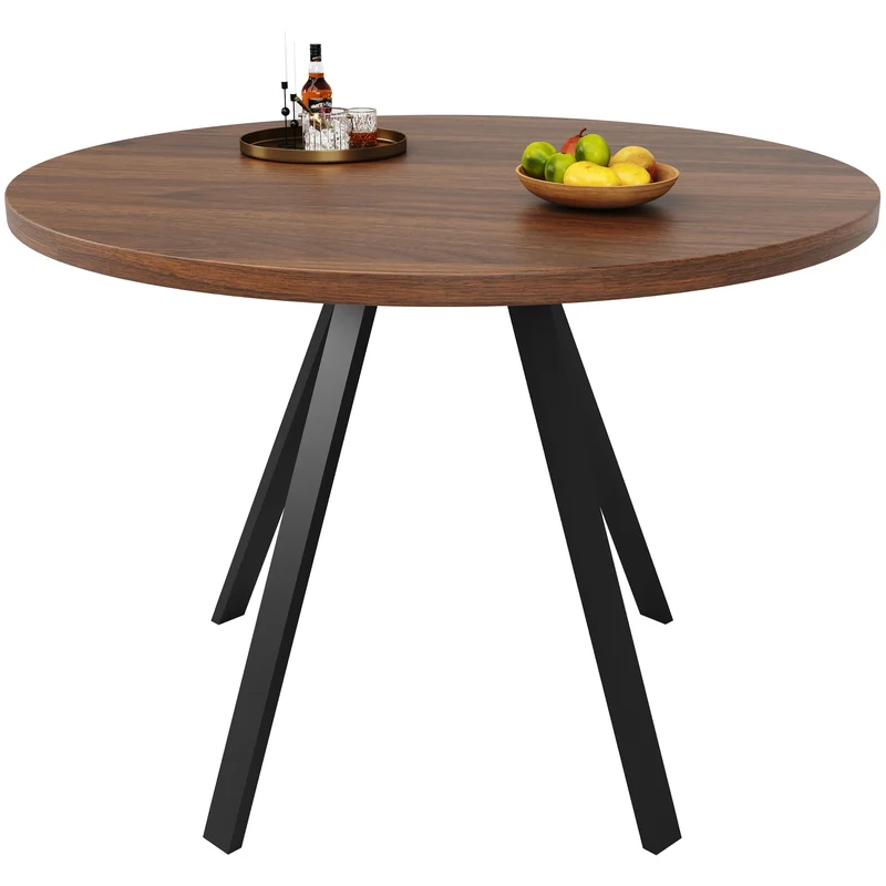 Table de salle à manger ronde&rétro effet noyer 80x80x75cm ALIGNLUM