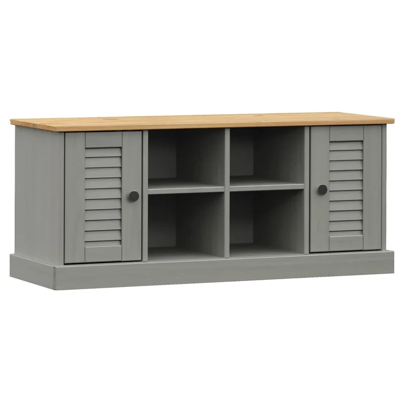Banc de rangement à chaussures avec 4 compartiments et 2 petites armoires 106 x 35 x 45 cm en bois de pin gris DEC024963