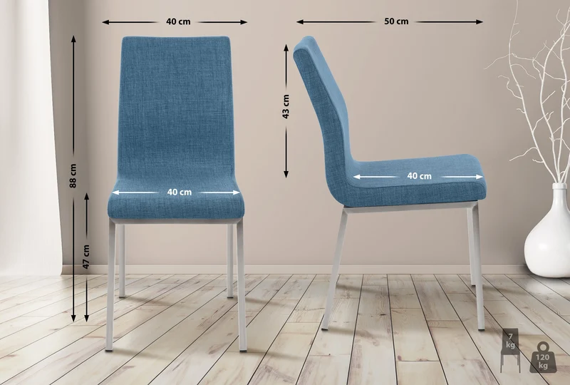 Chaise de salle à manger x1 style épuré en tissu bleu et acier inoxydable 10_0007665