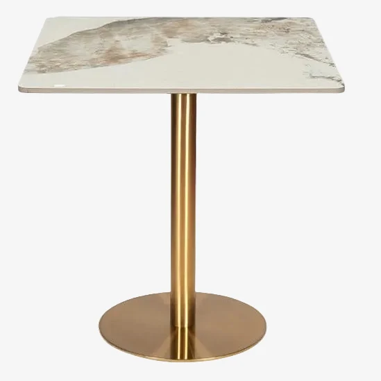 Mesa de comedor cuadrada inox dorada piedra sinterizada 70-80 cms