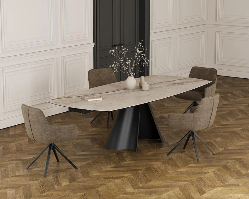 Table extensible céramique pied central - Atlas Akante