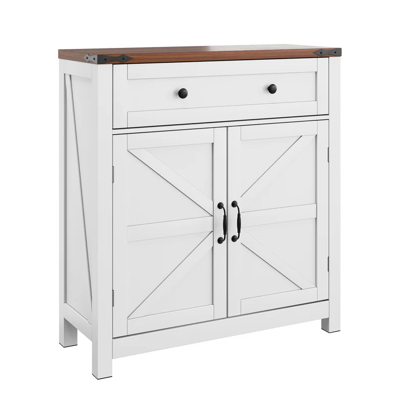 Buffet commode style ferme 2 portes et tiroir, plateau effet noyer, 76 cm LUXURY PLANT HOME