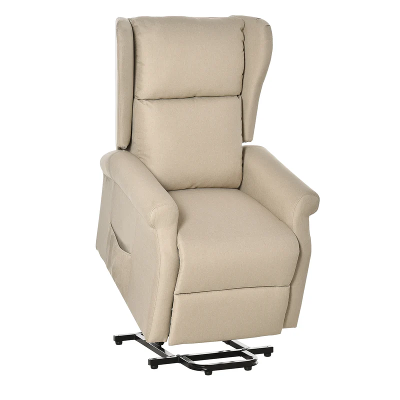 Fauteuil releveur inclinable salon 74 x 94 x 111 cm releveur électrique assise ergonomique contemporain en lin crème 21_0000862