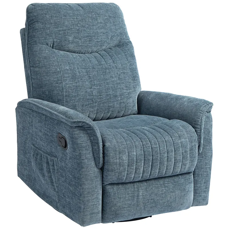 Fauteuil inclinable salon pivotant 84 x 93 x 104 cm inclinaison 135° repose-pieds contemporain cosy en polyester bleu 21_0003427
