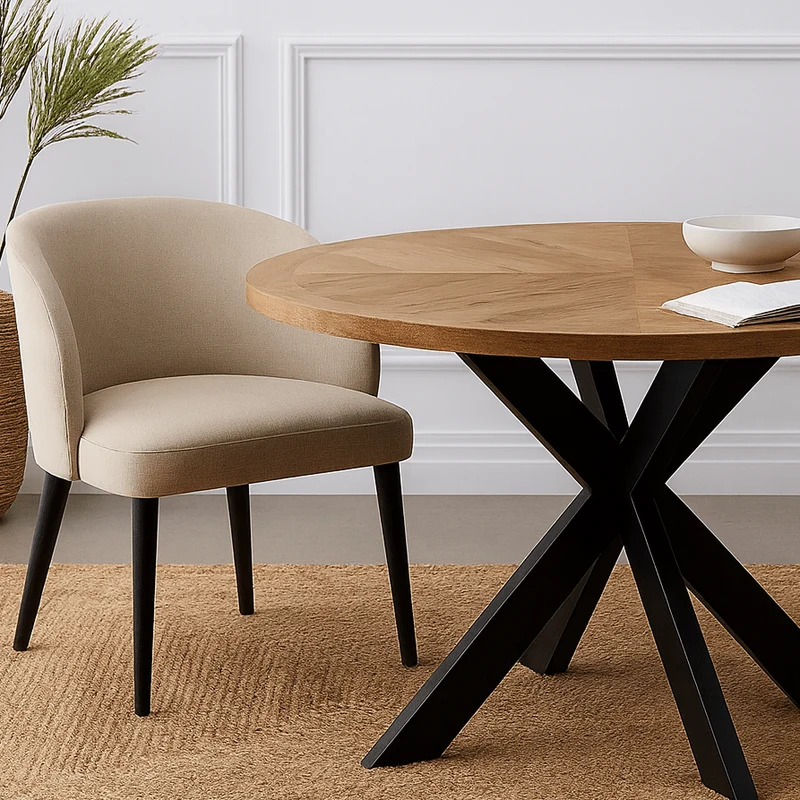Mesa de comedor redonda de estilo industrial madera de mango Palco 140