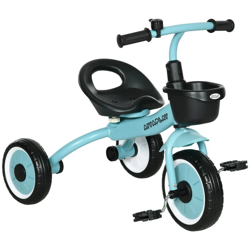 Tricycle enfant pour parc et balade 70.5 x 53 x 58 cm selle réglable dossier ergonomique design moderne en métal bleu 21_0000532
