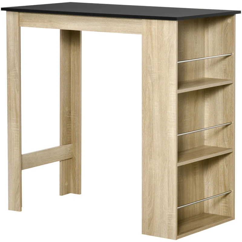 Table de bar mange-debout 112 x 57 x 106 cm 3 étagères gain de place style contemporain en panneau de particules chêne 21_0002221